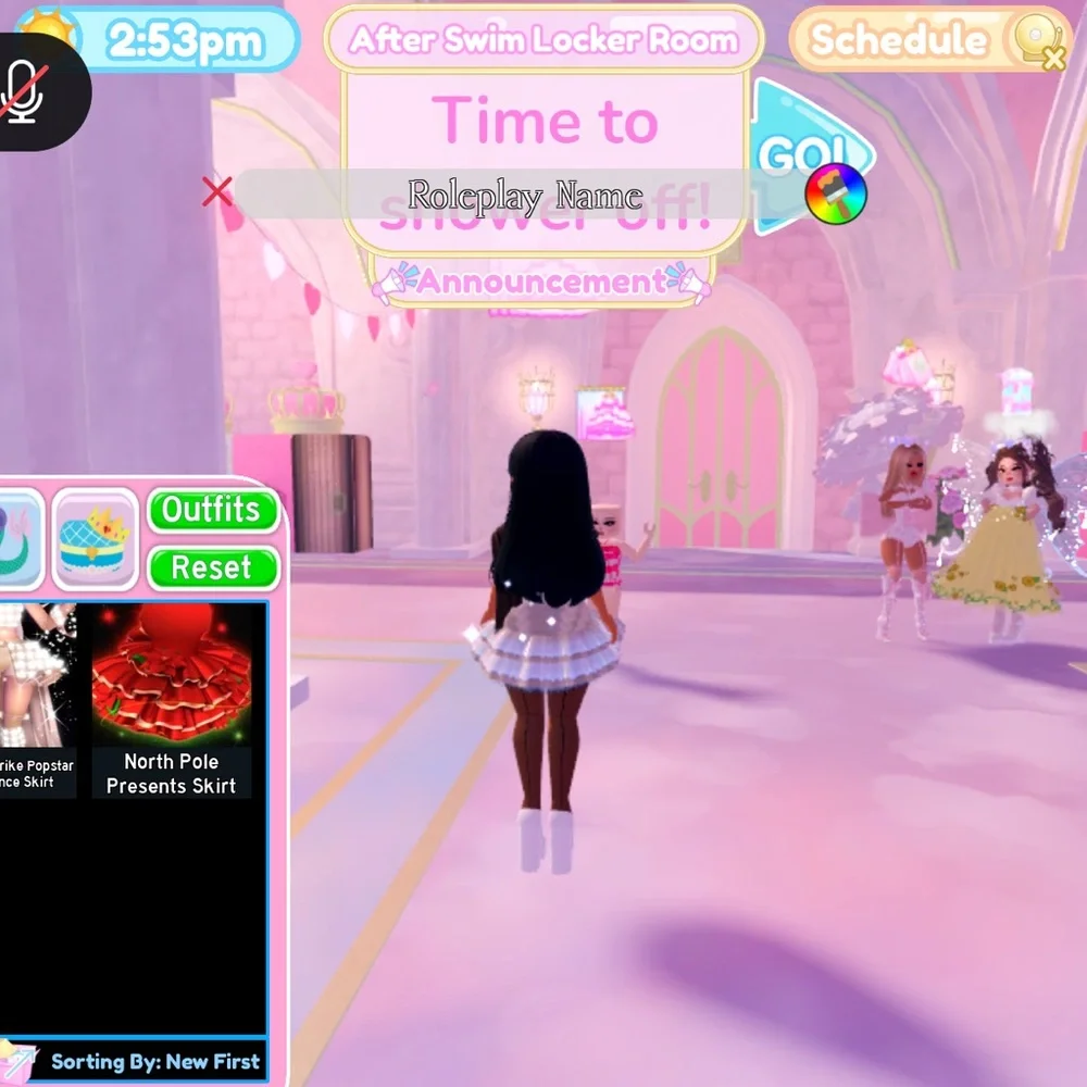 Virtual Pink and White Pleated Skirt